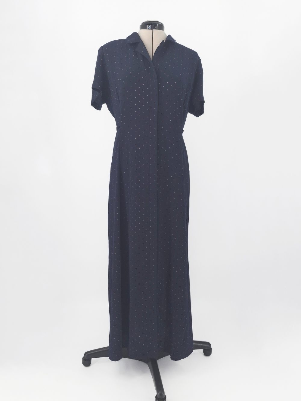 ✨Vintage 90s Norton McNaughton Navy Polka Dot Midi Shirt Dress✨ - Picture 4 of 16
